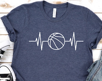 Chemise Basketball Heartbeat, Chemise Basketball Pulse, Chemise de basket-ball, Chemise de maman de basket-ball.