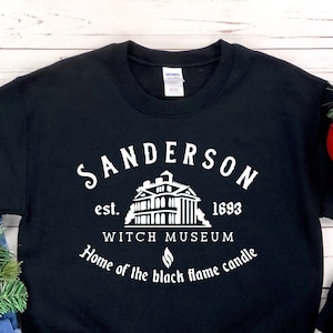 Halloween sweatshirt, halloween sweater, Sanderson Witch Museum Sweatshirt, halloween witches, Black Flame Candle Sweater.