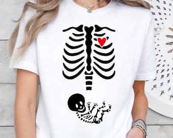 Pregnancy Skeleton T Shirt, Funny Baby Announcement Tee