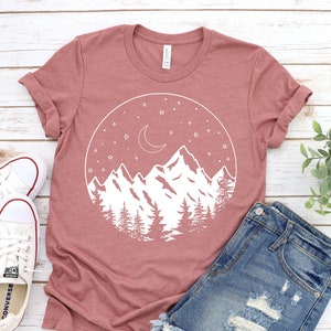 Mountain Moon Night T-shirt, Night Sky, Mountain Tee, Adventure Shirt ...