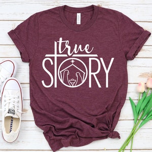 Chemise histoire vraie, crèche histoire vraie, histoires courtes, chemise de Noël Jésus, chemise de Noël Believe.