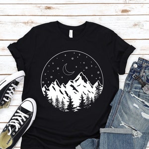 Mountain Moon Night T-shirt, Night Sky, Mountain Tee, Adventure Shirt, Hiking Shirt, Travel Shirt, White Mountains, T shirt for Men.