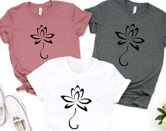 Chemise fleur de lotus, t-shirt lotus, t-shirt motif lotus minimaliste, chemise de yoga, t-shirt namaste, t-shirt mandala.