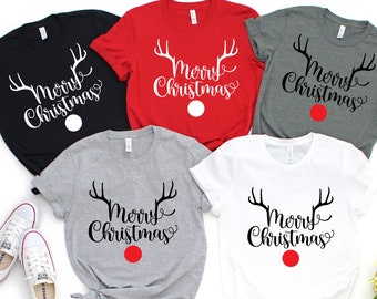Merry Christmas Reindeer Antlers Matching Family Shirt