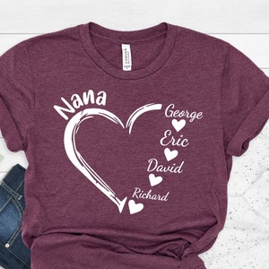 Custom Nana Shirt With Grandkids Name, Nana Heart Shirt, Nana Shirt , Gift For Grandma, Grandkids Name Shirt, Mother&#39;s Day Shirt