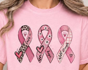 Breast Cancer Awareness Shirt, Pink Ribbon T-Shirt, Faith Hope Strength Tee, Survivor Support Shirt, Breast Cancer Gift.