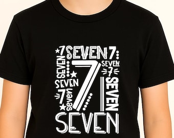 Seven Number Tee, 7 Graphic Top, Birthday Outfit for Kids