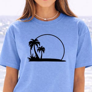 Palm Tree Sunset Tee, Minimal Beach Silhouette t-shirt image 1