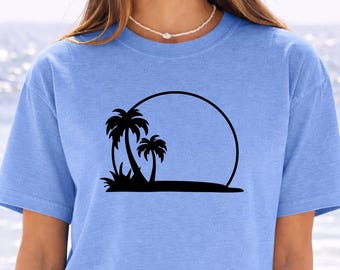 Palm Tree Sunset Tee, Minimal Beach Silhouette t-shirt