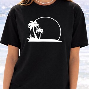 Palm Tree Sunset Tee, Minimal Beach Silhouette t-shirt image 2