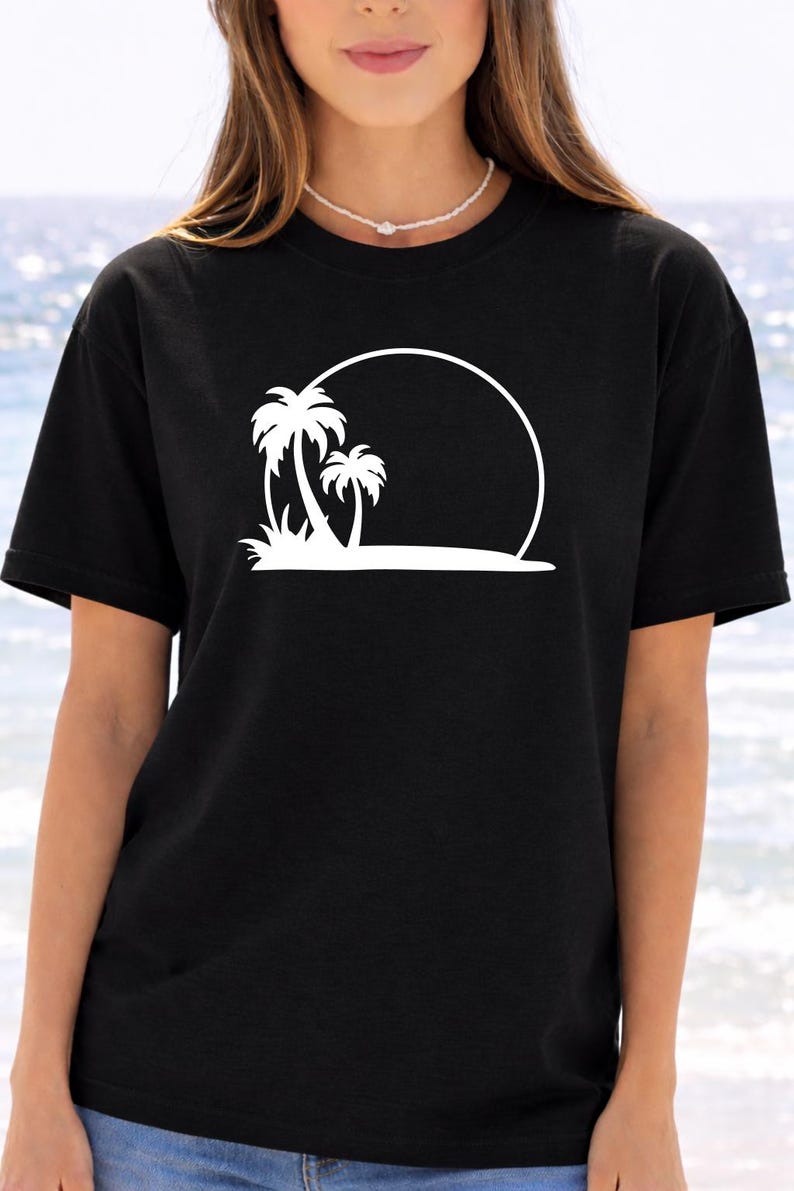 Palm Tree Sunset Tee, Minimal Beach Silhouette t-shirt image 2