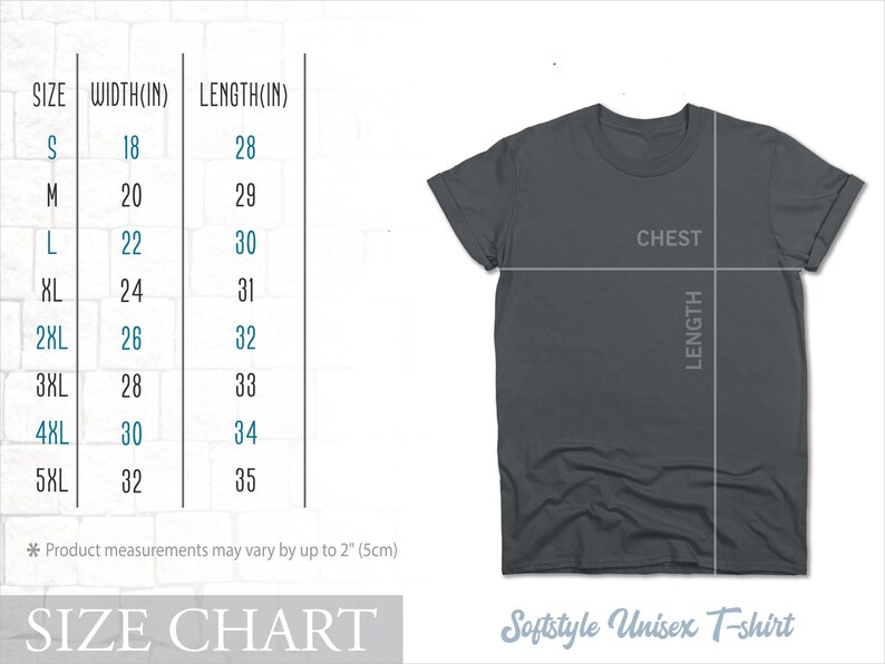 The image is a size chart for a gray t-shirt, showing the measurements for different sizes.