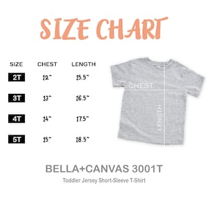 The image is a size chart for a toddler's t-shirt, showing the measurements for different age groups from 2 to 5 years old.