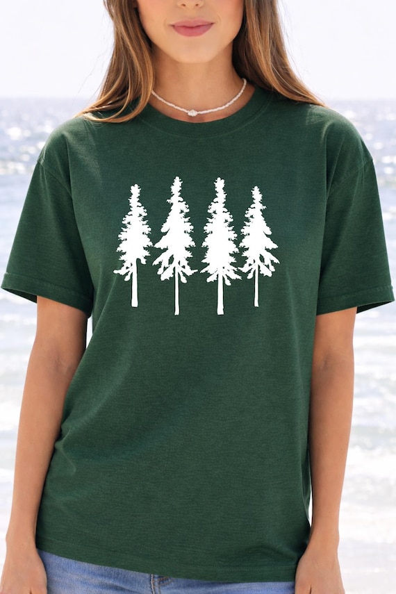 Pine Tree Line Art Tee, Minimal Forest Graphic, Nature Silhouette Design