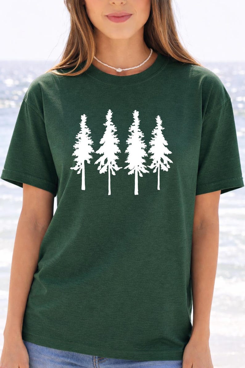 Pine Tree Line Art Shirt - Simple Forest Silhouette Graphic image 1