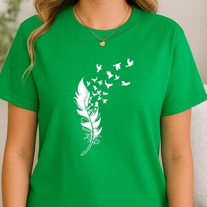 Freedom Symbol T-Shirt - Feather and Flying Birds Design image 2