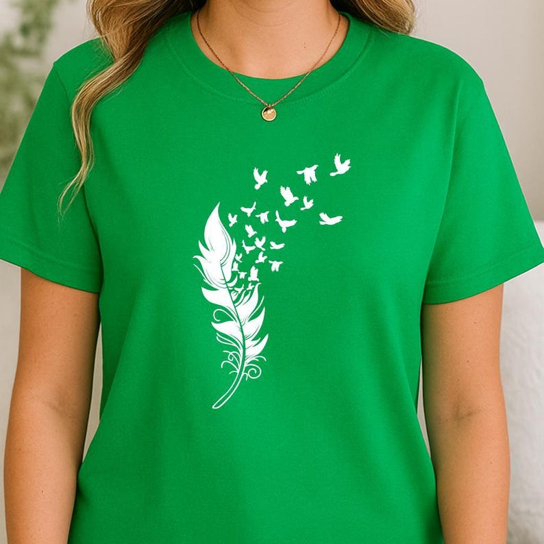 Freedom Symbol T-Shirt - Feather and Flying Birds Design image 2
