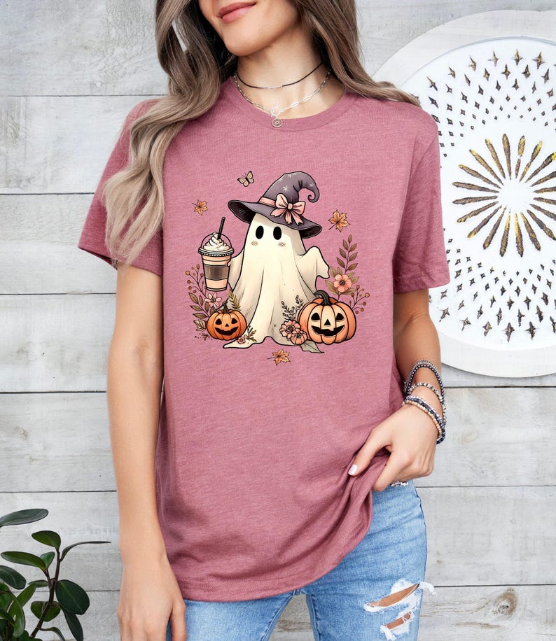 Ghost Halloween Pumpkin Shirt - Cute Spooky Tee for Women, Men & Kids - Fall Festive Apparel, Trick or Treat Costume Idea image 1
