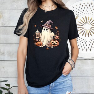 Ghost Halloween Pumpkin Shirt - Cute Spooky Tee for Women, Men & Kids - Fall Festive Apparel, Trick or Treat Costume Idea image 2