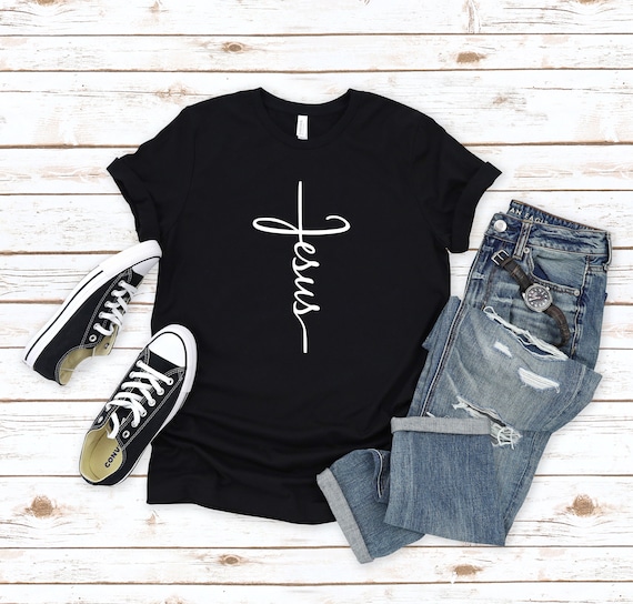 Vertical Jesus Cross Shirt: Minimal Christian Faith Tee