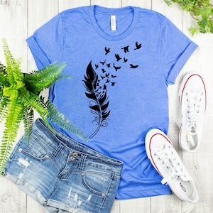 Freedom Symbol T-Shirt - Feather and Flying Birds Design image 6