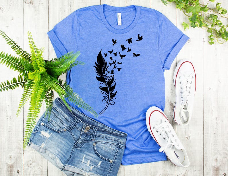 Freedom Symbol T-Shirt - Feather and Flying Birds Design image 6