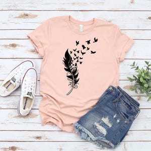 Freedom Symbol T-Shirt - Feather and Flying Birds Design image 7