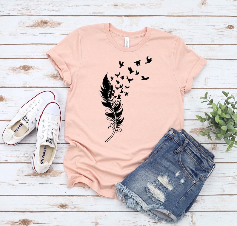 Freedom Symbol T-Shirt - Feather and Flying Birds Design image 7