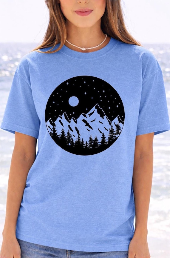 Mountain Camp Tee - Moonlit Forest Graphic, Comfortable Fit