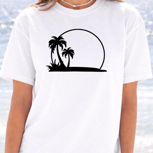 Palm Tree Sunset Tee, Minimal Beach Silhouette t-shirt image 12