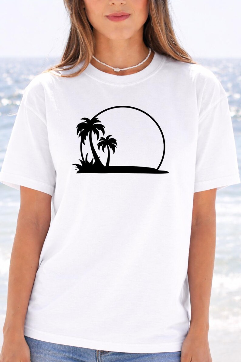 Palm Tree Sunset Tee, Minimal Beach Silhouette t-shirt image 12