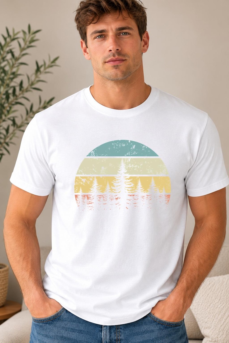 Problem Tree Visual Layout Retro Pine Forest Shirt, Vintage Nature Sunset Tee, Camping Hiking ...