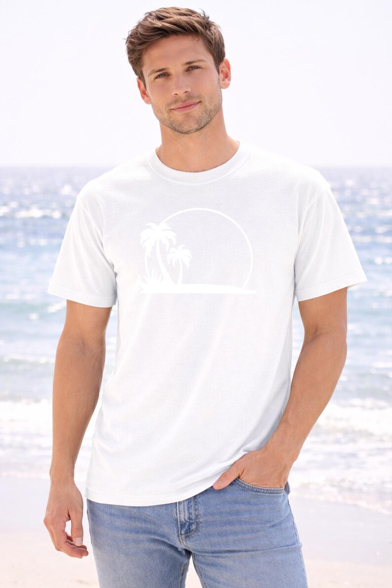 Palm Tree Sunset Tee, Minimal Beach Silhouette t-shirt image 5