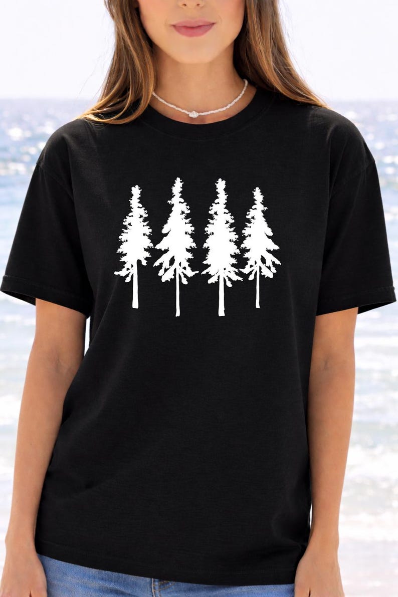 Pine Tree Line Art Shirt - Simple Forest Silhouette Graphic image 2