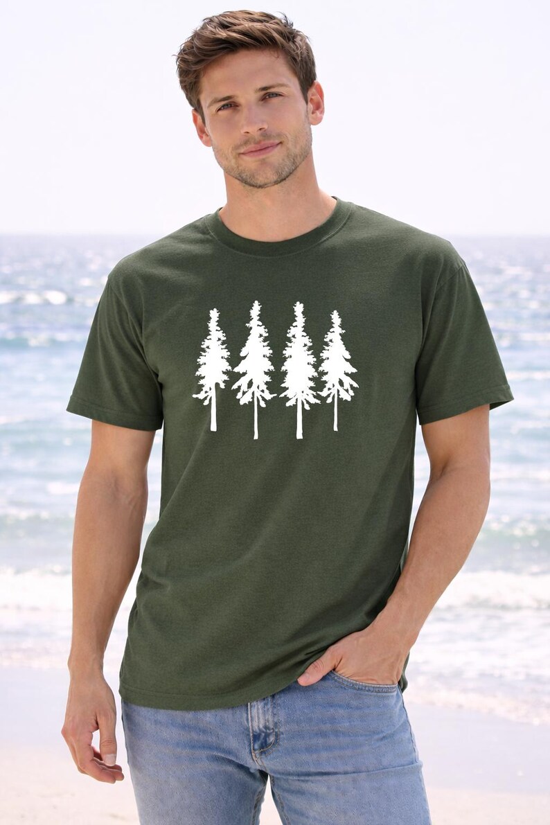 Pine Tree Line Art Shirt - Simple Forest Silhouette Graphic image 6
