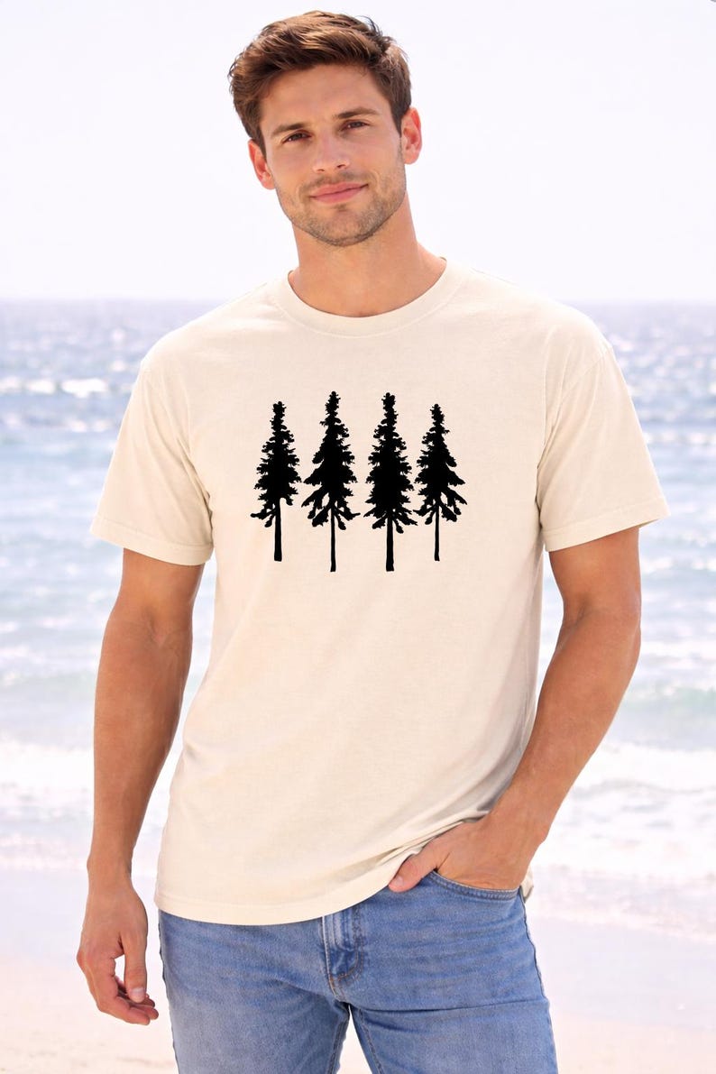 Pine Tree Line Art Shirt - Simple Forest Silhouette Graphic image 4