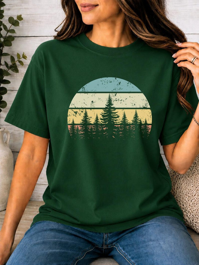 Problem Tree Visual Layout Retro Pine Forest Shirt, Vintage Nature Sunset Tee, Camping Hiking ...