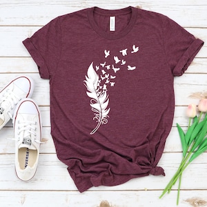 Freedom Symbol T-Shirt - Feather and Flying Birds Design image 8