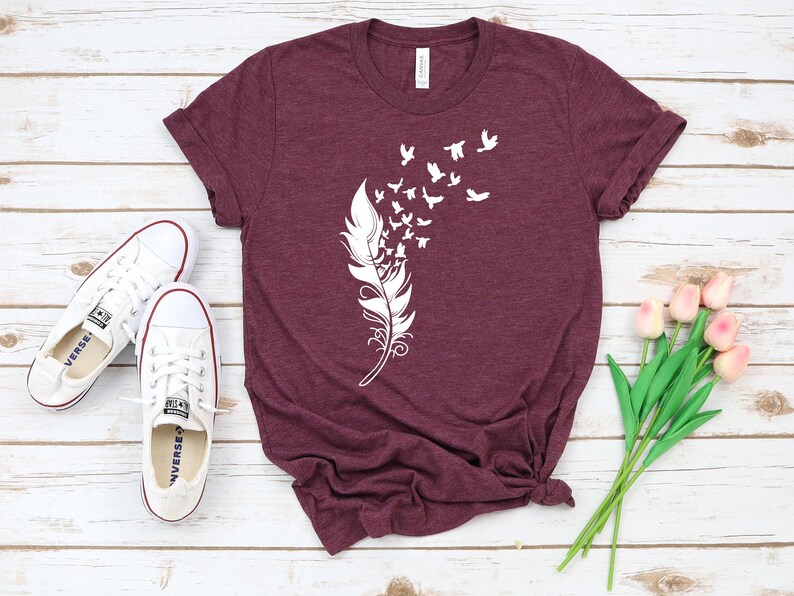 Freedom Symbol T-Shirt - Feather and Flying Birds Design image 8