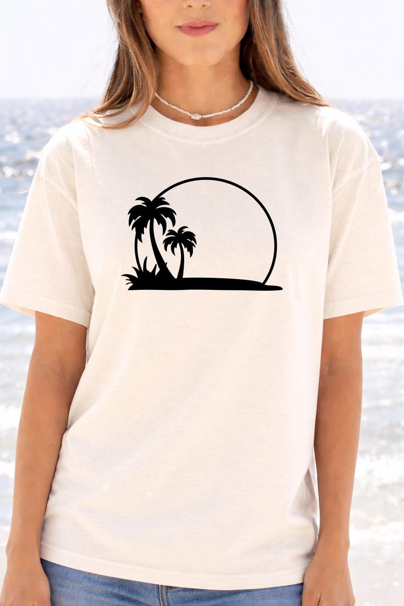 Palm Tree Sunset Tee, Minimal Beach Silhouette t-shirt image 10