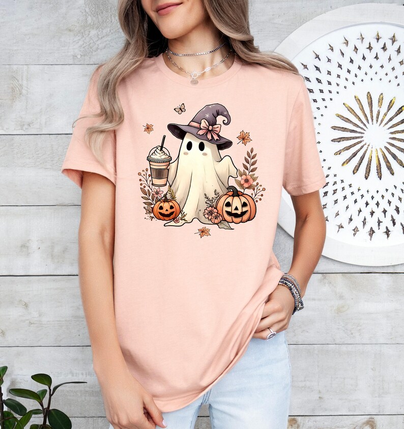 Ghost Halloween Pumpkin Shirt - Cute Spooky Tee for Women, Men & Kids - Fall Festive Apparel, Trick or Treat Costume Idea image 3