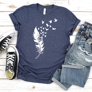Freedom Symbol T-Shirt - Feather and Flying Birds Design image 5