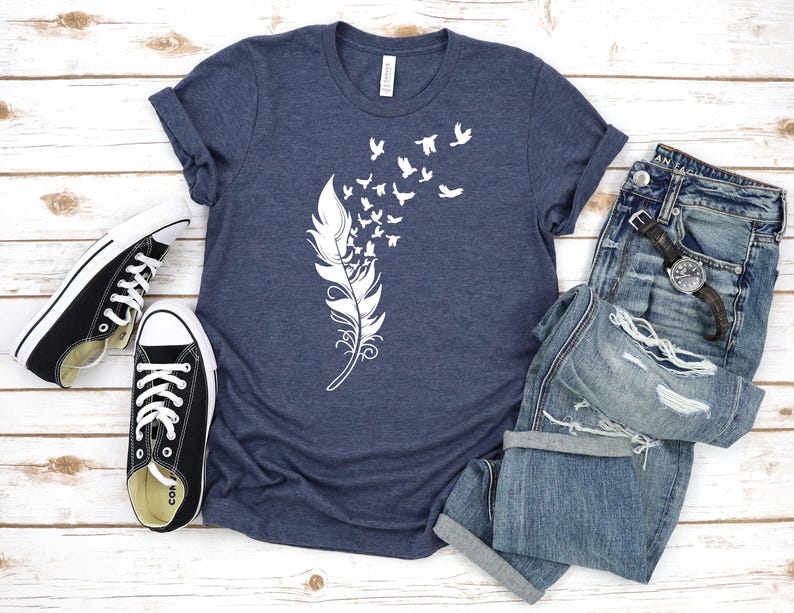 Freedom Symbol T-Shirt - Feather and Flying Birds Design image 5