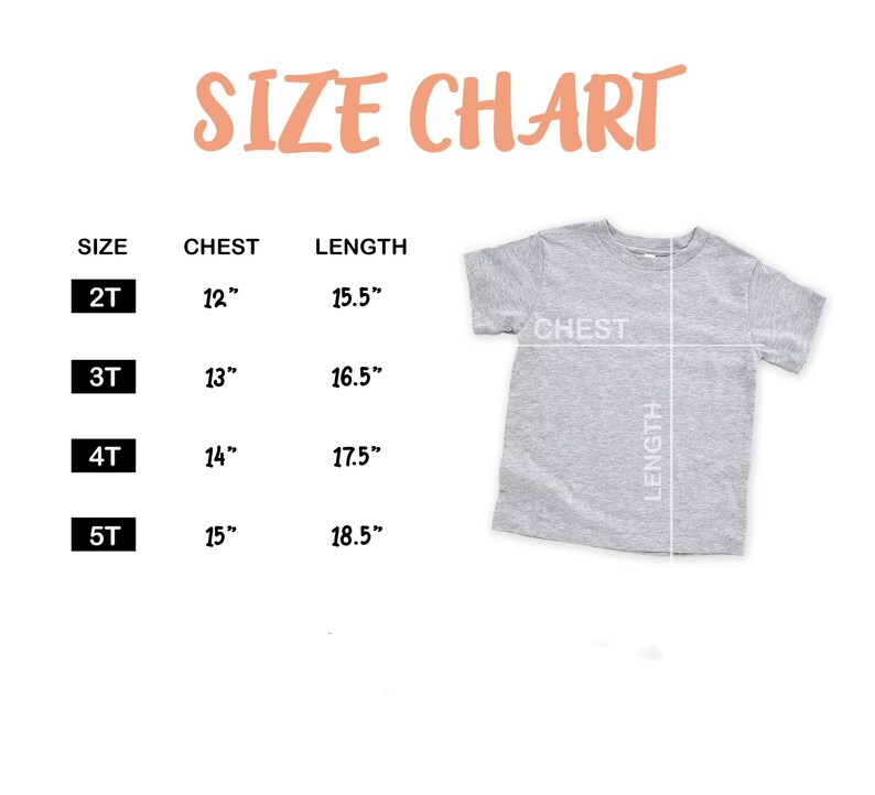 a size chart for children's t-shirts, with measurements for chest and length.