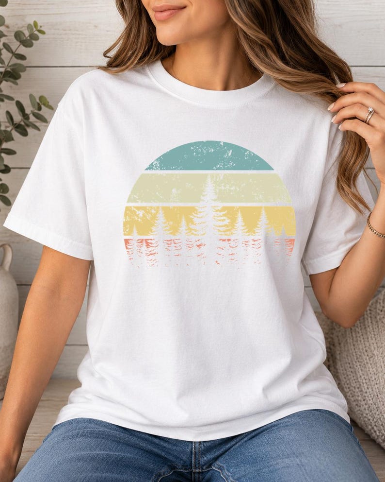 Problem Tree Visual Layout Retro Pine Forest Shirt, Vintage Nature Sunset Tee, Camping Hiking ...