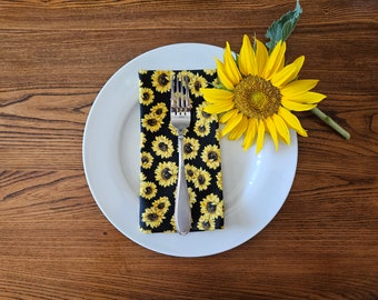 Sunny Sunflower Cloth Napkins, Handmade in the USA, Set of 4, 100% Cotton, Easy-Care Table Decor
