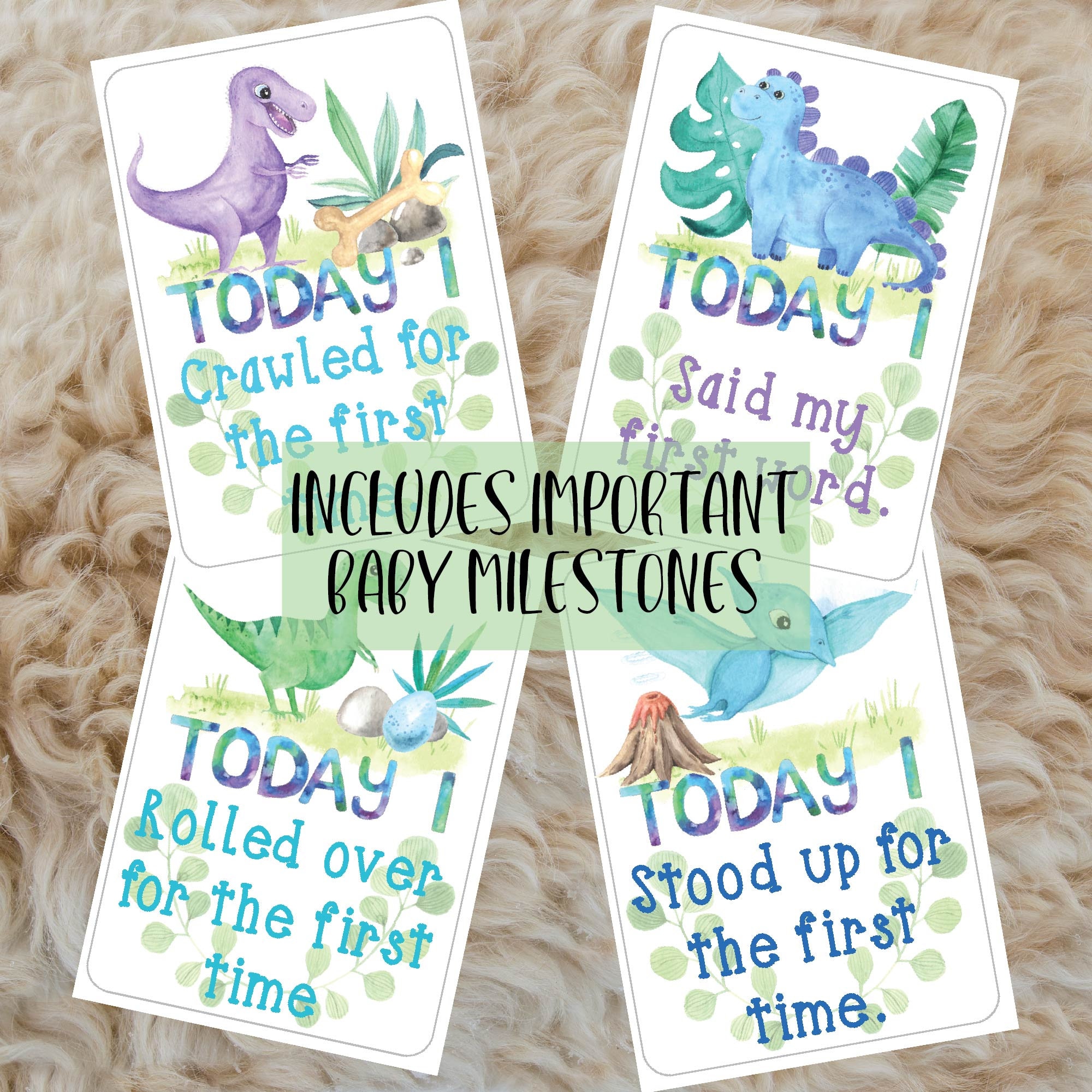 Baby Boy Dinosaur Milestone Cards - Set of 45 Digital Watercolour ...