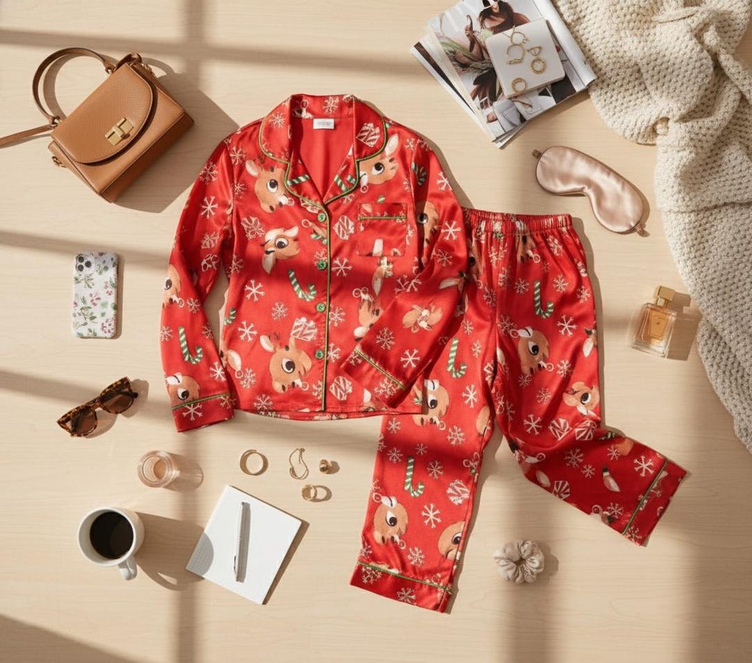 Cozy Red Reindeer Christmas Pajamas | Matching Holiday Family Pjs ...