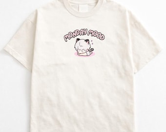 Monday Mood Xavier Embroidered Shirt | Casual Summer T-shirt | Relaxed Aesthetic Tee | LADS