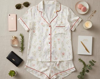 Vintage Floral Pajama Set: Soft Pastel Cottagecore Loungewear